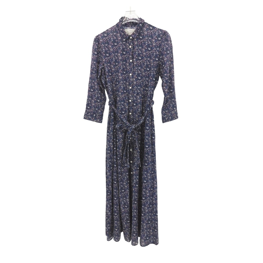 Trovata Birds of Paradise Floral Maxi Cotton Dress Long Sleeve Belted Size Small